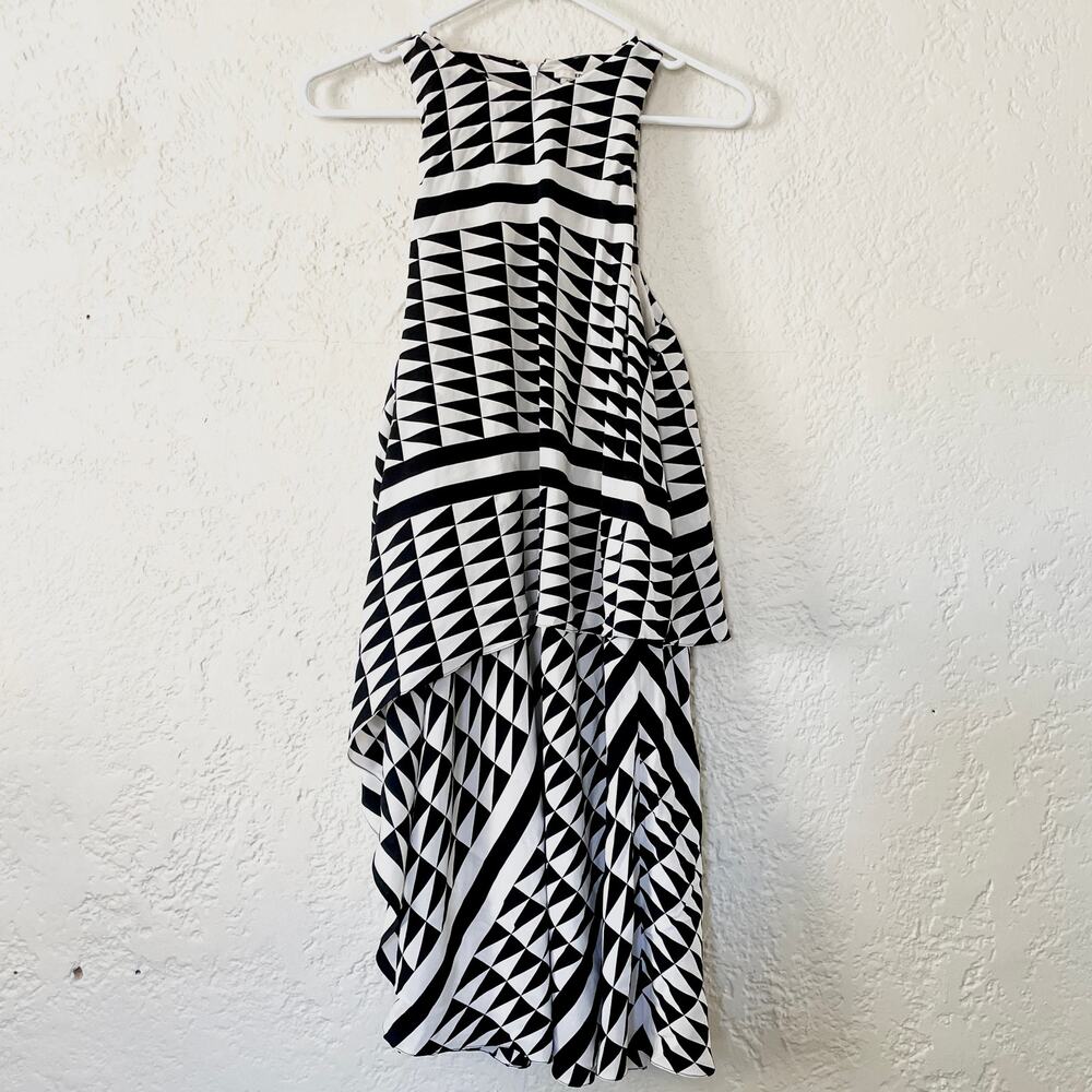 Edun 100% Silk Asymmetrical Tiered Tank Black Checkered Mini Dress sz 4 - Picture 2 of 9